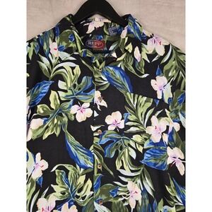 REPP LTD Hawaiian Shirt Mens XLT Black Tropical Floral Rayon Button Up *Read